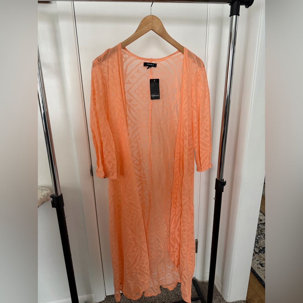 Torrid Peach Sheer Knit Cardigan/Kimono